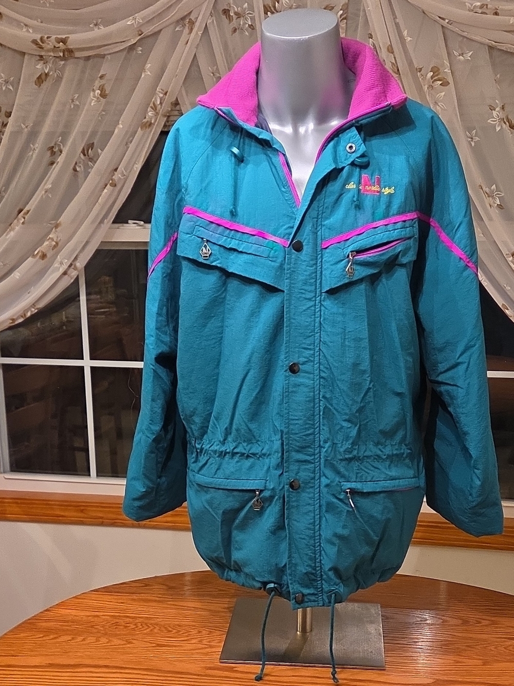 Norheim Vintage Colorblock Ski Jacket Teal/Pink Full Zip Nylon Size 40